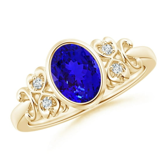 ANGARA Natural Bezel-Set 1.25 ct Tanzanite Ring with Diamonds in 14K Yellow Gold for Women (Size-8x6mm) | December Birthstone, Anniversary, Jewelry Gift for Women | Natural Tanzanite Ring