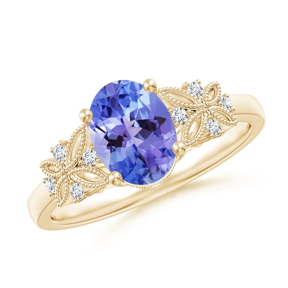 ANGARA Natural Vintage Style Oval 1.25 ct Tanzanite Ring with Diamonds in 14K Yellow Gold for Women (Size-8x6mm) | December Birthstone, Anniversary, Jewelry Gift for Women | Natural Tanzanite Ring