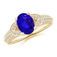 thumbnail image 1 of ANGARA Natural Oval 1.25 ct Tanzanite Solitaire Ring with Pave Diamonds in 14K Yellow Gold for Women (Size-8x6mm) | December Birthstone, Anniversary, Jewelry Gift for Women | Natural Tanzanite Ring, 1 of 8