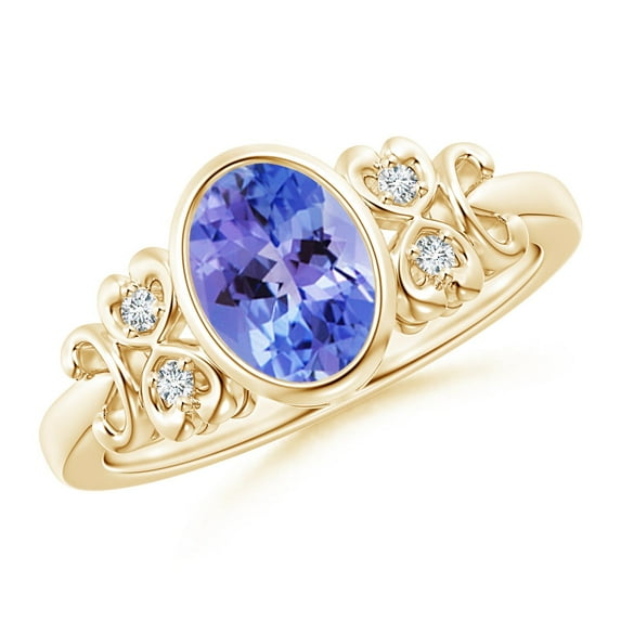 ANGARA Natural Bezel-Set 1.25 ct Tanzanite Ring with Diamonds in 14K Yellow Gold for Women (Size-8x6mm) | December Birthstone, Anniversary, Jewelry Gift for Women | Natural Tanzanite Ring