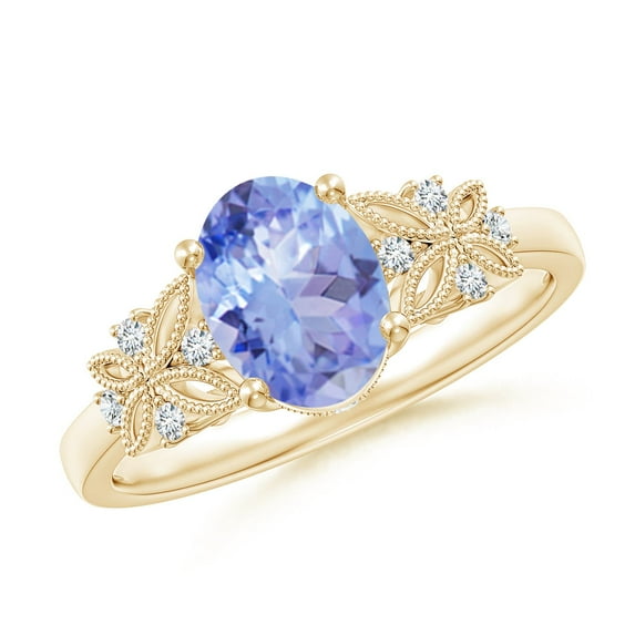 ANGARA Natural Vintage Style Oval 1.25 ct Tanzanite Ring with Diamonds in 14K Yellow Gold for Women (Size-8x6mm) | December Birthstone, Anniversary, Jewelry Gift for Women | Natural Tanzanite Ring
