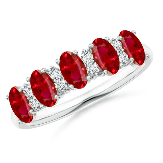 Angara Natural 1.25 ct Ruby and Diamond Wedding Ring in 14K White Gold for Women – July Birthstone Jewelry | Oval Ruby Wedding Band (Ring Size - 7.5)