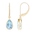thumbnail image 1 of ANGARA Natural Bezel-Set Pear 1.3 ct Aquamarine Leverback Drop Earrings in 14K Yellow Gold for Women (Size-8x5mm) | March Birthstone, Anniversary, Jewelry Gift for Women | Natural Aquamarine Earrings, 1 of 7