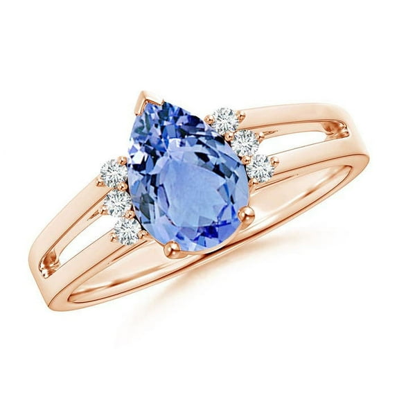 ANGARA Natural Pear 1.3 ct Tanzanite Ring with Triple Diamond Accents in 14K Rose Gold for Women (Size-9x6mm) | December Birthstone, Anniversary, Jewelry Gift for Women | Natural Tanzanite Ring