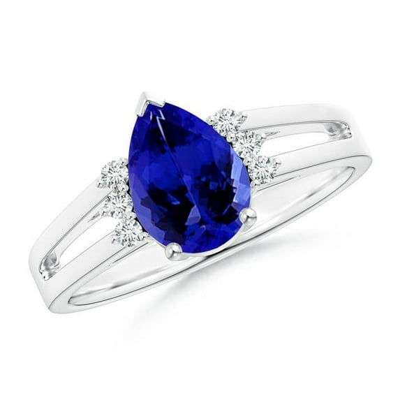 ANGARA Natural Pear 1.3 ct Tanzanite Ring with Triple Diamond Accents in 14K White Gold for Women (Size-9x6mm) | December Birthstone, Anniversary, Jewelry Gift for Women | Natural Tanzanite Ring
