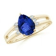 thumbnail image 1 of ANGARA Natural Pear 1.3 ct Tanzanite Ring with Triple Diamond Accents in 14K Yellow Gold for Women (Size-9x6mm) | December Birthstone, Anniversary, Jewelry Gift for Women | Natural Tanzanite Ring, 1 of 8