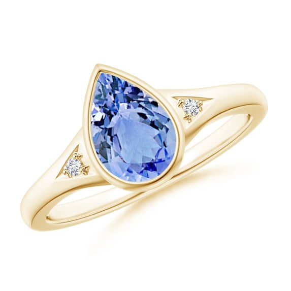 ANGARA Natural Bezel-Set Pear-Shaped 1.3 ct Tanzanite Ring with Diamonds in 14K Yellow Gold for Women (Size-9x6mm) | December Birthstone, Anniversary, Jewelry Gift for Women | Natural Tanzanite Ring