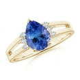 thumbnail image 1 of ANGARA Natural Pear 1.3 ct Tanzanite Ring with Triple Diamond Accents in 14K Yellow Gold for Women (Size-9x6mm) | December Birthstone, Anniversary, Jewelry Gift for Women | Natural Tanzanite Ring, 1 of 9
