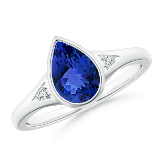 ANGARA Natural Pear-Shaped 1.3 ct Tanzanite Ring with Diamonds in 925 Sterling Silver for Women (Size-9x6mm) | December Birthstone, Anniversary, Jewelry Gift for Women | Natural Tanzanite Ring