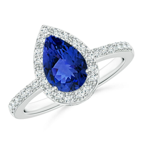 ANGARA Natural Pear 1.3 ct Tanzanite Ring with Diamond Halo in 14K White Gold for Women (Size-9x6mm) | December Birthstone, Birthday, Anniversary, Jewelry Gift for Women | Natural Tanzanite Ring