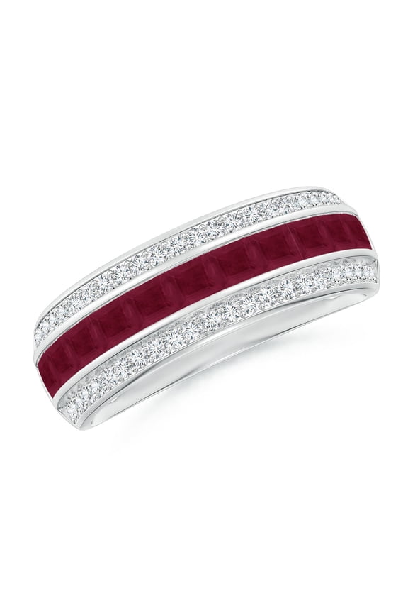 Natural Channel-Set Square 1.32 ct Ruby and Diamond Half Eternity Band in 14K White Gold for Women (Size-2.5mm) | July Birthstone, Anniversary, Jewelry Gift for Women | Natural Ruby Ring