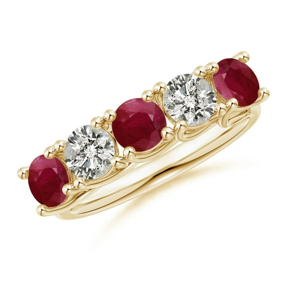 ANGARA Natural Half Eternity Five Stone 1.38 ct Ruby and Diamond Wedding Band in 14K Yellow Gold for Women (Size-4.5mm) | July Birthstone, Anniversary, Jewelry Gift for Women | Natural Ruby Ring