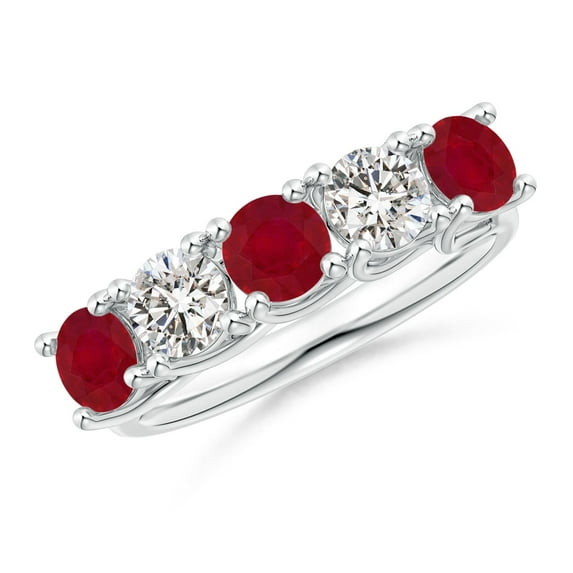 ANGARA Natural Half Eternity Five Stone 1.38 ct Ruby and Diamond Wedding Band in 925 Sterling Silver for Women (Size-4.5mm) | July Birthstone, Anniversary, Jewelry Gift for Women | Natural Ruby Ring