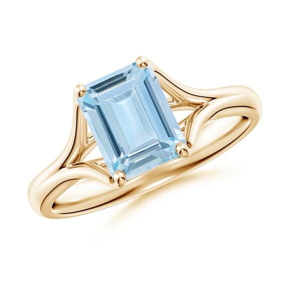 ANGARA Natural Solitaire 1.35 ct Aquamarine Split Shank Engagement Ring in 14K Yellow Gold for Women (Size-8x6mm) | March Birthstone, Anniversary, Jewelry Gift for Women | Natural Aquamarine Ring