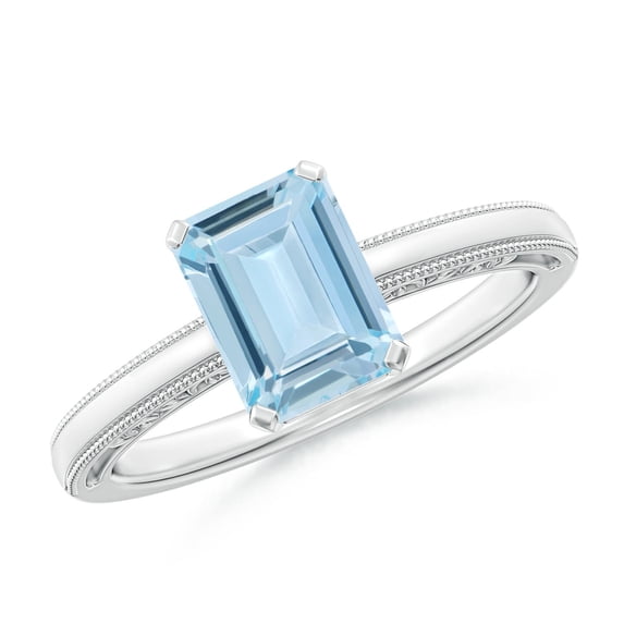 ANGARA Natural 1.35 ct Aquamarine Engagement Ring with Milgrain in 925 Sterling Silver for Women (Size-8x6mm) | March Birthstone, Anniversary, Jewelry Gift for Women | Natural Aquamarine Ring