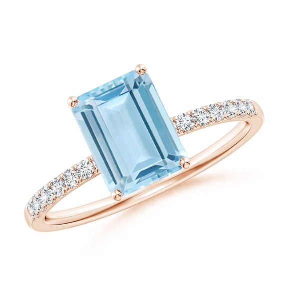 Angara Natural 1.35 Ct. Aquamarine with Diamond Classic Ring in 14K Rose Gold for Women (Ring Size: 11.5)