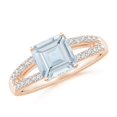 thumbnail image 1 of ANGARA Natural Solitaire Emerald-Cut 1.35 ct Aquamarine Split Shank Ring in 14K Rose Gold for Women (Size-7mm) | March Birthstone, Anniversary, Jewelry Gift for Women | Natural Aquamarine Ring, 1 of 7