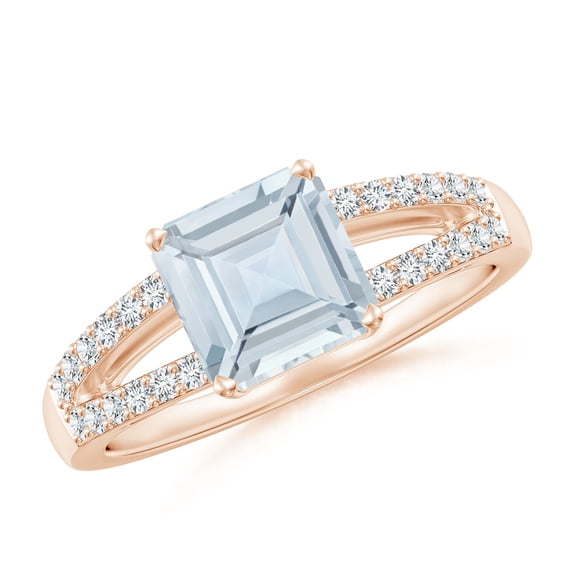 ANGARA Natural Solitaire Emerald-Cut 1.35 ct Aquamarine Split Shank Ring in 14K Rose Gold for Women (Size-7mm) | March Birthstone, Anniversary, Jewelry Gift for Women | Natural Aquamarine Ring