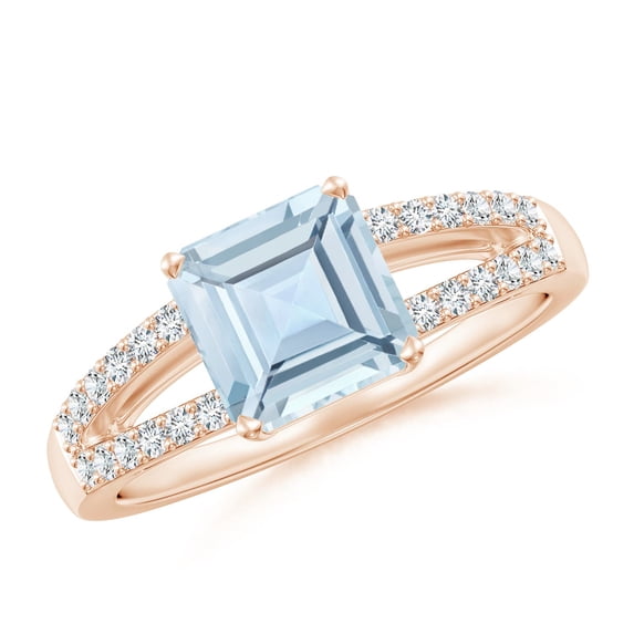 Angara Natural 1.35 Ct. Aquamarine with Diamond Classic Ring in 14K Rose Gold for Women (Ring Size: 3.5)