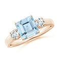 thumbnail image 1 of ANGARA Natural Square 1.35 ct Aquamarine and Diamond Three Stone Ring in 14K Rose Gold for Women (Size-7mm) | March Birthstone, Anniversary, Jewelry Gift for Women | Natural Aquamarine Ring, 1 of 9