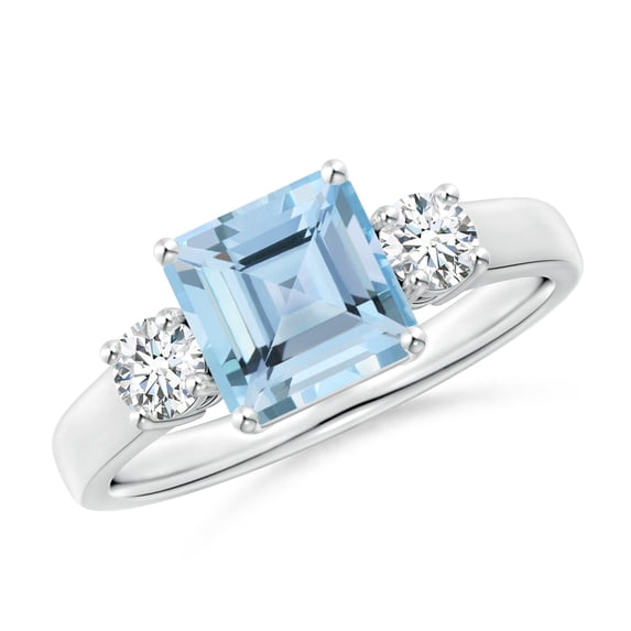 Angara Natural 1.35 Ct. Aquamarine with Diamond Classic Ring in 14K White Gold for Women (Ring Size: 3)