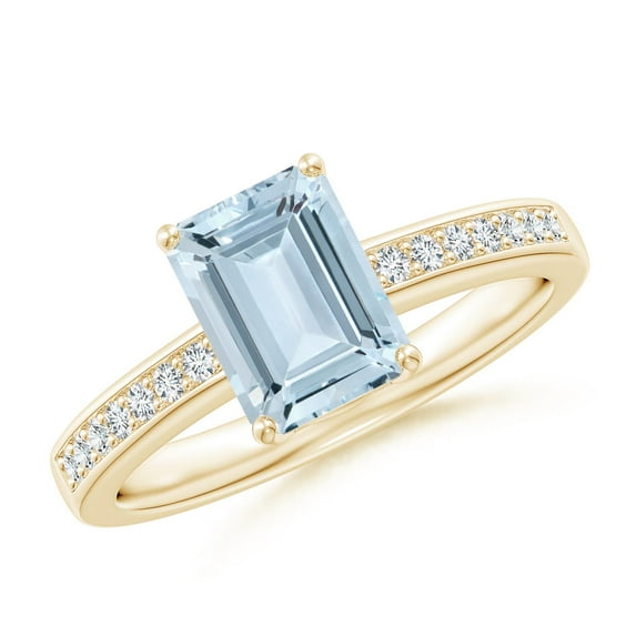 ANGARA Natural Octagonal 1.35 ct Aquamarine Engagement Ring with Diamonds in 14K Yellow Gold for Women (Size-8x6mm) | March Birthstone, Anniversary, Jewelry Gift for Women | Natural Aquamarine Ring