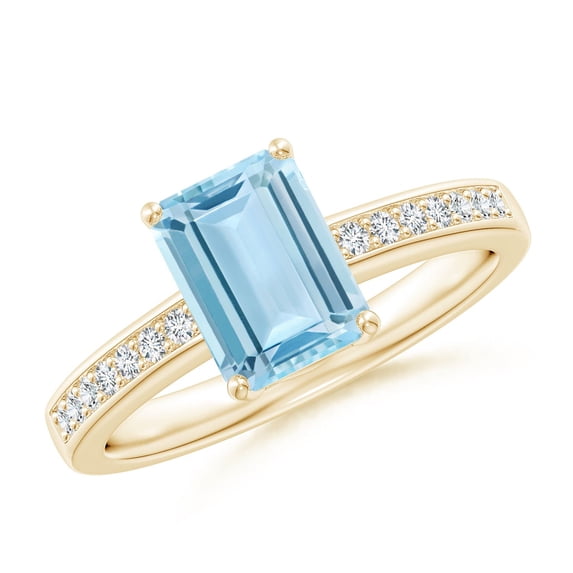 ANGARA Natural Octagonal 1.35 ct Aquamarine Engagement Ring with Diamonds in 14K Yellow Gold for Women (Size-8x6mm) | March Birthstone, Anniversary, Jewelry Gift for Women | Natural Aquamarine Ring