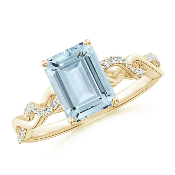ANGARA Natural Emerald-Cut Solitaire 1.35 ct Aquamarine Infinity Twist Ring in 14K Yellow Gold for Women (Size-8x6mm) | March Birthstone, Anniversary, Jewelry Gift for Women | Natural Aquamarine Ring
