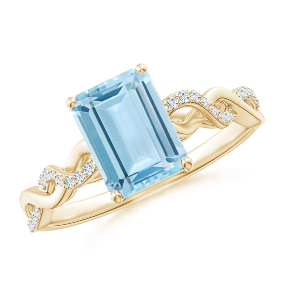 ANGARA Natural Emerald-Cut Solitaire 1.35 ct Aquamarine Infinity Twist Ring in 14K Yellow Gold for Women (Size-8x6mm) | March Birthstone, Anniversary, Jewelry Gift for Women | Natural Aquamarine Ring