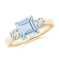 thumbnail image 1 of ANGARA Natural Square 1.35 ct Aquamarine and Diamond Three Stone Ring in 14K Yellow Gold for Women (Size-7mm) | March Birthstone, Anniversary, Jewelry Gift for Women | Natural Aquamarine Ring, 1 of 9