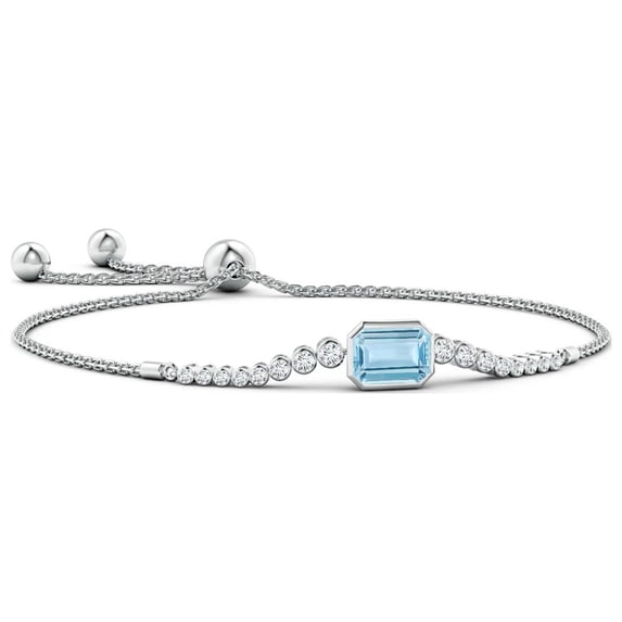 ANGARA Natural East West Bezel-Set 1.35 ct Aquamarine Bolo Bracelet in 14K White Gold for Women (Size-8x6mm) | March Birthstone, Anniversary, Jewelry Gift for Women | Natural Aquamarine Bracelet