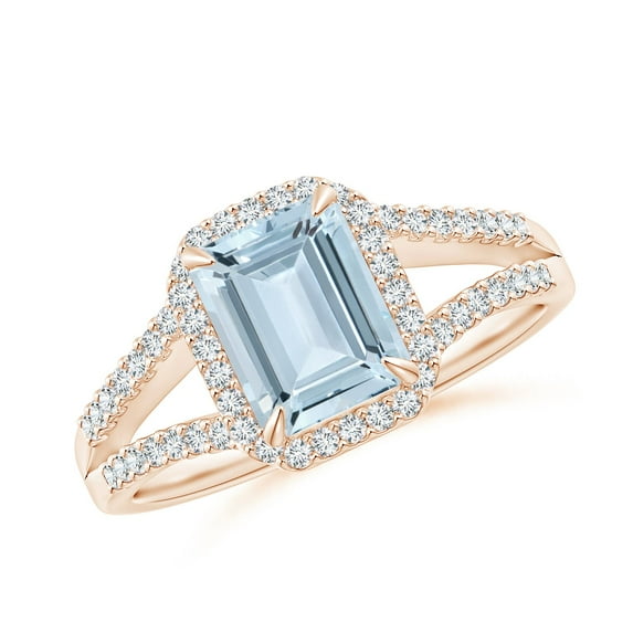 Angara Natural 1.35 Ct. Aquamarine with Diamond Halo Ring in 14K Rose Gold for Women (Ring Size: 3)