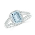 thumbnail image 1 of ANGARA Natural Emerald-Cut 1.35 ct Aquamarine Split Shank Halo Ring in 14K White Gold for Women (Size-8x6mm) | March Birthstone, Anniversary, Jewelry Gift for Women | Natural Aquamarine Ring, 1 of 9