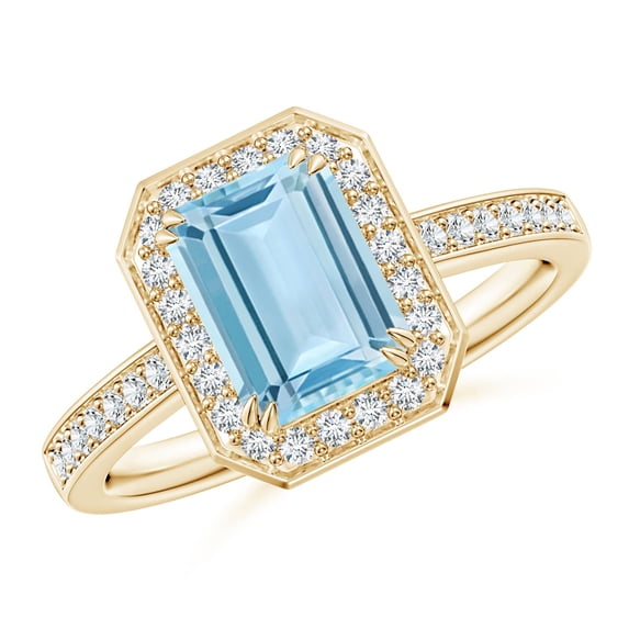 Angara Natural 1.35 Ct. Aquamarine with Diamond Halo Ring in 14K Yellow Gold for Women (Ring Size: 11.5)