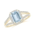 thumbnail image 1 of ANGARA Natural Emerald-Cut 1.35 ct Aquamarine Split Shank Halo Ring in 14K Yellow Gold for Women (Size-8x6mm) | March Birthstone, Anniversary, Jewelry Gift for Women | Natural Aquamarine Ring, 1 of 10
