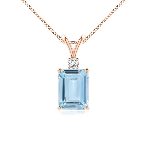ANGARA Natural 1.35 ct Aquamarine Solitaire Pendant with Diamond in 14K Rose Gold for Women (Size-8x6mm) | March Birthstone, Anniversary, Jewelry Gift for Women | Natural Aquamarine Necklace