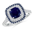 thumbnail image 1 of ANGARA Natural 1.35 ct Blue Sapphire and Diamond Double Halo Ring in 14K White Gold for Women (Size-6.5mm) | September Birthstone, Anniversary, Jewelry Gift for Women | Natural Blue Sapphire Ring, 1 of 8