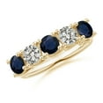 thumbnail image 1 of ANGARA Natural 1.38 Ct Half Eternity 5 Stone Sapphire & Diamond Wedding Band in 14K Yellow Gold for Women (Size-4.5mm) | Anniversary Jewelry Gift for Women | Natural Sapphire Ring, 1 of 11