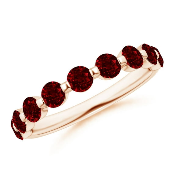 ANGARA Natural Floating Round 1.35 ct Ruby Semi Eternity Wedding Ring in 14K Rose Gold for Women (Size-3mm) | July Birthstone, Birthday, Anniversary, Jewelry Gift for Women | Natural Ruby Ring
