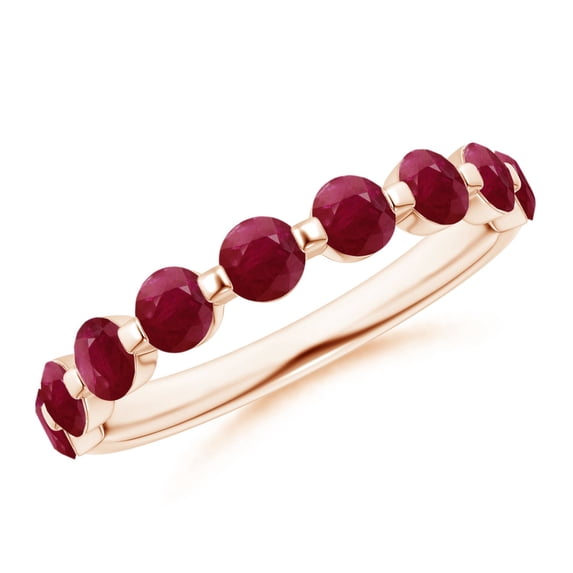 ANGARA Natural Floating Round 1.35 ct Ruby Semi Eternity Wedding Ring in 14K Rose Gold for Women (Size-3mm) | July Birthstone, Birthday, Anniversary, Jewelry Gift for Women | Natural Ruby Ring