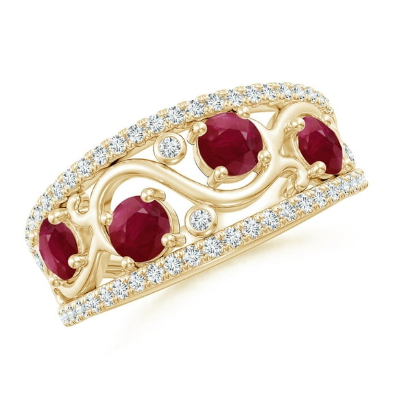 ANGARA Natural Nature Inspired Round 1.36 ct Ruby & Diamond Filigree Ring in 14K Yellow Gold for Women (Size-4mm) | July Birthstone, Birthday, Anniversary, Jewelry Gift for Women | Natural Ruby Ring