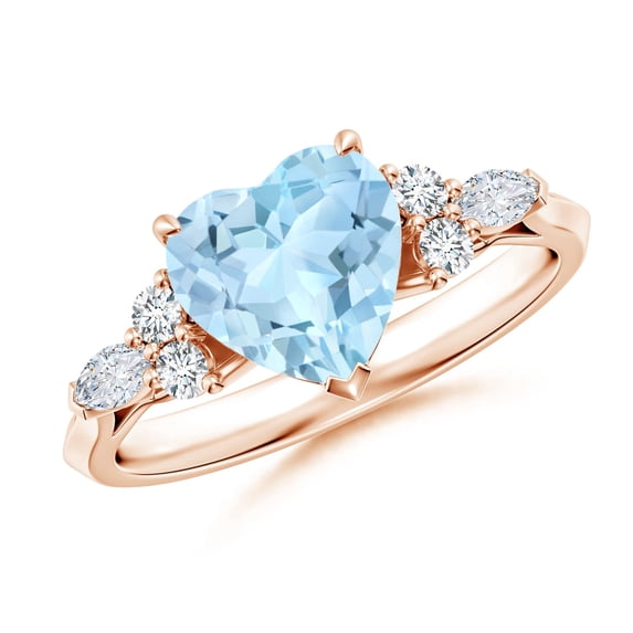 ANGARA Natural Heart-Shaped 1.4 ct Aquamarine Engagement Ring with Diamonds in 14K Rose Gold for Women (Size-8mm) | March Birthstone, Anniversary, Jewelry Gift for Women | Natural Aquamarine Ring