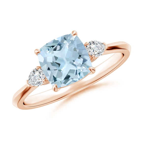 ANGARA Natural Cushion 1.4 ct Aquamarine & Diamond Three Stone Engagement Ring in 14K Rose Gold for Women (Size-7mm) | March Birthstone, Anniversary, Jewelry Gift for Women | Natural Aquamarine Ring