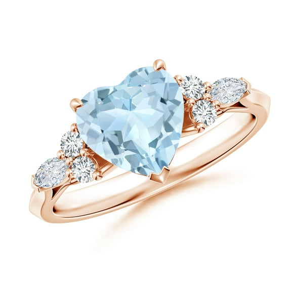 ANGARA Natural Heart-Shaped 1.4 ct Aquamarine Engagement Ring with Diamonds in 14K Rose Gold for Women (Size-8mm) | March Birthstone, Anniversary, Jewelry Gift for Women | Natural Aquamarine Ring