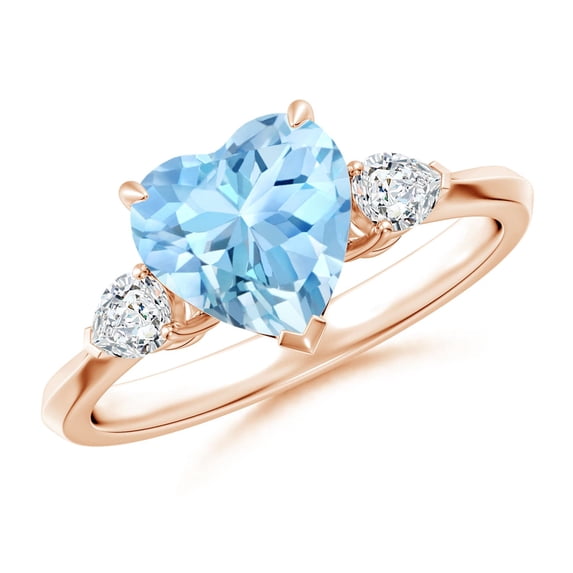 ANGARA Natural 1.4 ct Aquamarine and Diamond Three Stone Engagement Ring in 14K Rose Gold for Women (Size-8mm) | March Birthstone, Anniversary, Jewelry Gift for Women | Natural Aquamarine Ring