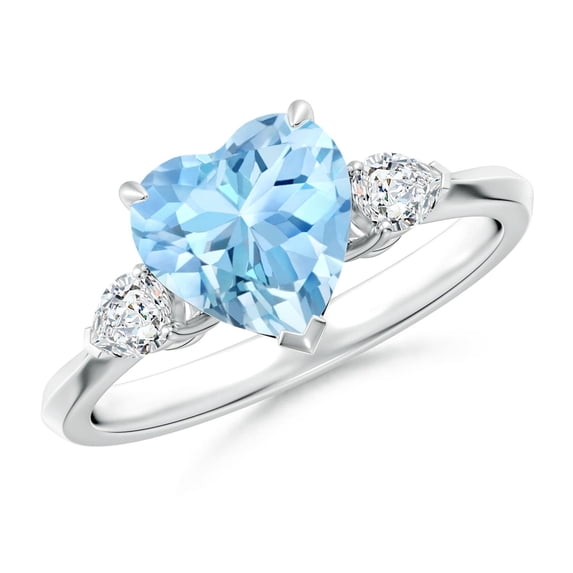 ANGARA Natural 1.4 ct Aquamarine and Diamond Three Stone Engagement Ring in 14K White Gold for Women (Size-8mm) | March Birthstone, Anniversary, Jewelry Gift for Women | Natural Aquamarine Ring