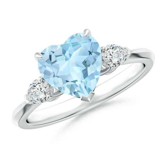 ANGARA Natural 1.4 ct Aquamarine and Diamond Three Stone Engagement Ring in 14K White Gold for Women (Size-8mm) | March Birthstone, Anniversary, Jewelry Gift for Women | Natural Aquamarine Ring