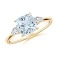 thumbnail image 1 of ANGARA Natural Cushion 1.4 ct Aquamarine & Diamond 3 Stone Engagement Ring in 14K Yellow Gold for Women (Size-7mm) | March Birthstone, Anniversary, Jewelry Gift for Women | Natural Aquamarine Ring, 1 of 9
