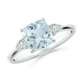 thumbnail image 1 of ANGARA Natural Cushion 1.4 ct Aquamarine & Diamond 3 Stone Engagement Ring in 925 Sterling Silver for Women (Size-7mm) | March Birthstone, Anniversary Jewelry Gift for Women | Natural Aquamarine Ring, 1 of 10