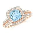 thumbnail image 1 of ANGARA Natural Twisted Rope Cushion 1.4 ct Aquamarine Halo Ring in 14K Rose Gold for Women (Size-7mm) | March Birthstone, Birthday, Anniversary, Jewelry Gift for Women | Natural Aquamarine Ring, 1 of 9